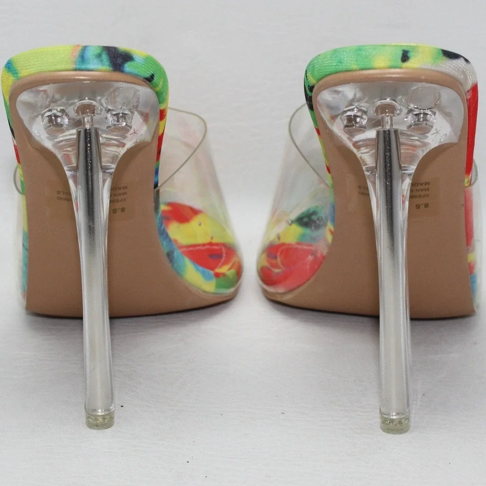 Cape Robbin Vikki Multi Color Abstract Print Clear Strap Heels Size‎ 8.5 XFE8689